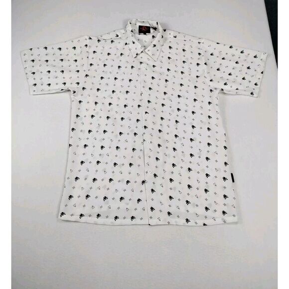 D Clothing Shirt XL Men's White Black Skull Pitchfork Print Grunge Punk‎ Y2K - Picture 1 of 12